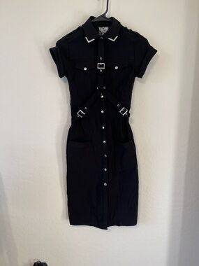 Killstar Black Short-Sleeve Buckle Dress